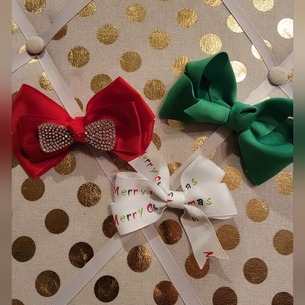 Kids Christmas Bow Set - Green, Red, White